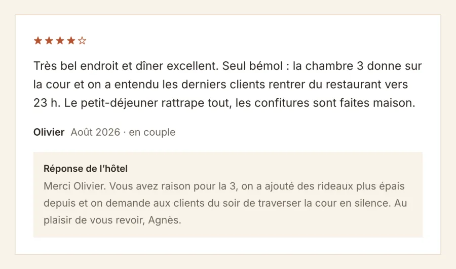 Les avis, avec vos réponses